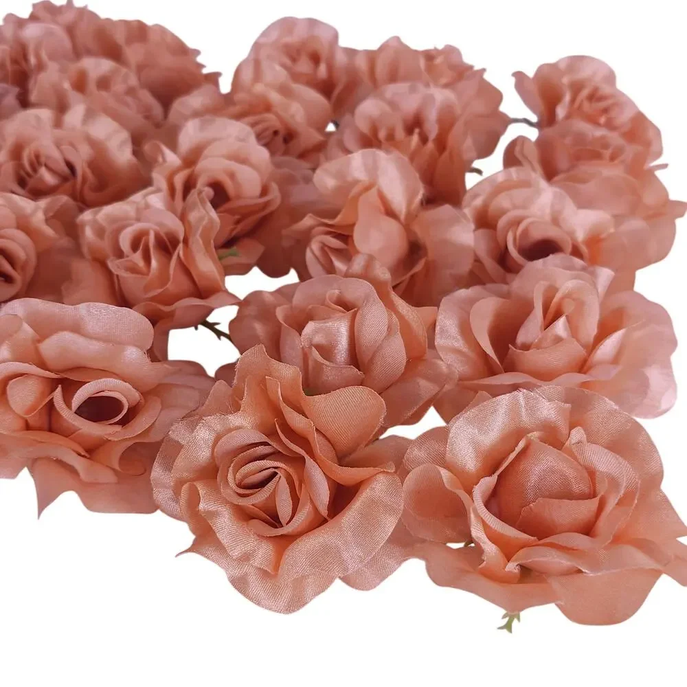25 Peach Orange Satin Rose Heads Stemless Wedding Floral Craft DIY 2.5in Flowers